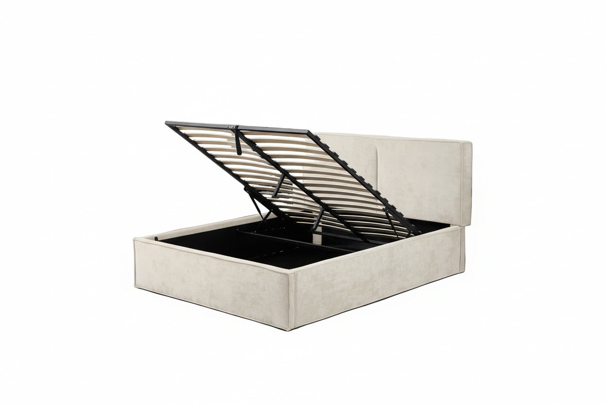 LIT DOUBLE COFFRE OLIVIA CHENILLE BEIGE 140X190CM