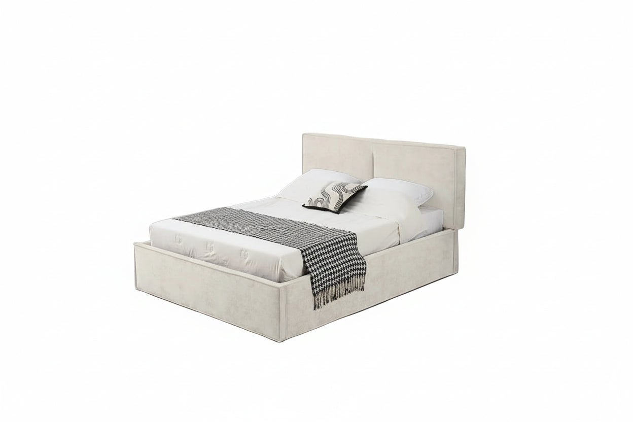 LIT DOUBLE COFFRE OLIVIA CHENILLE BEIGE 160X200CM