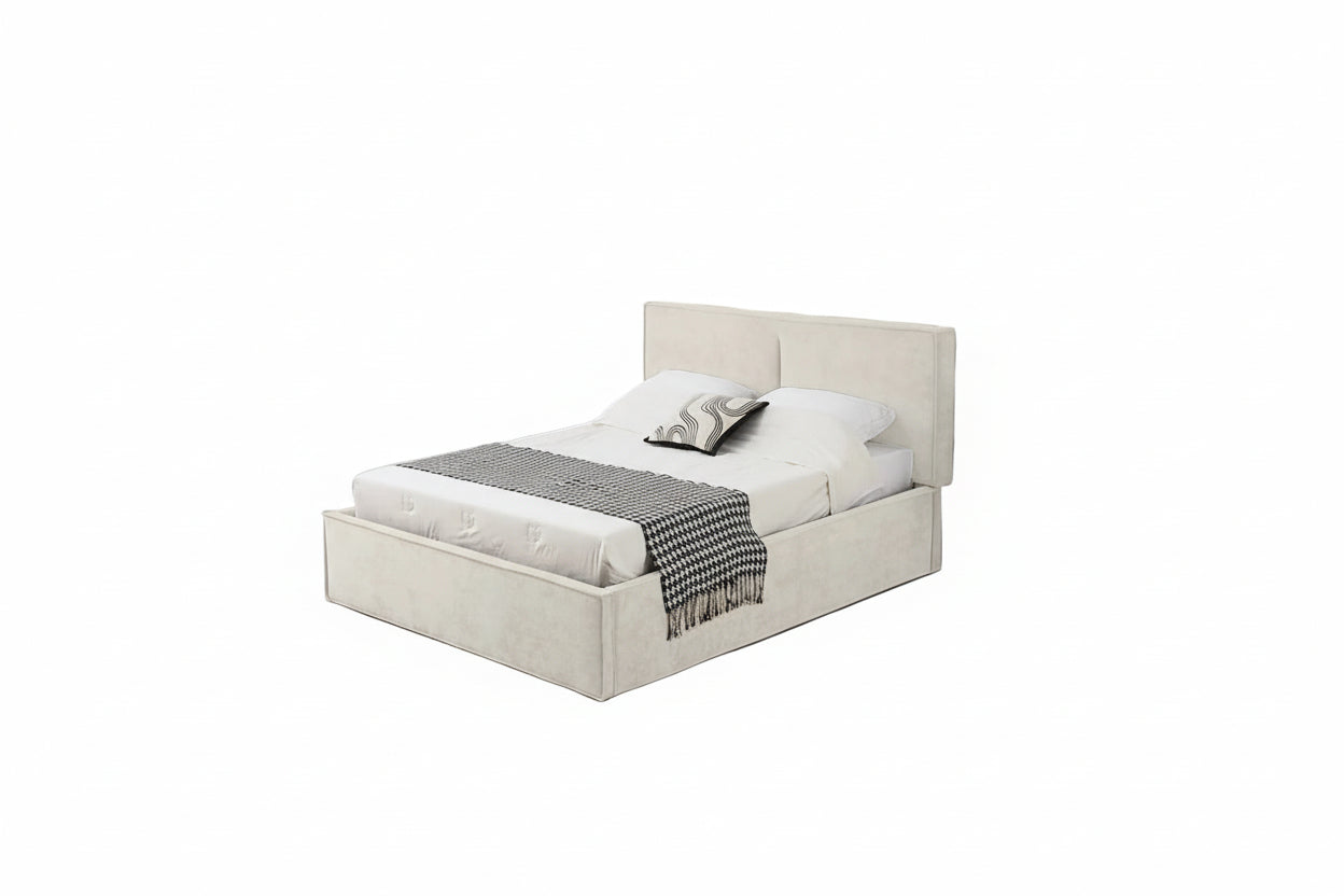 LIT DOUBLE COFFRE OLIVIA CHENILLE BEIGE 140X190CM