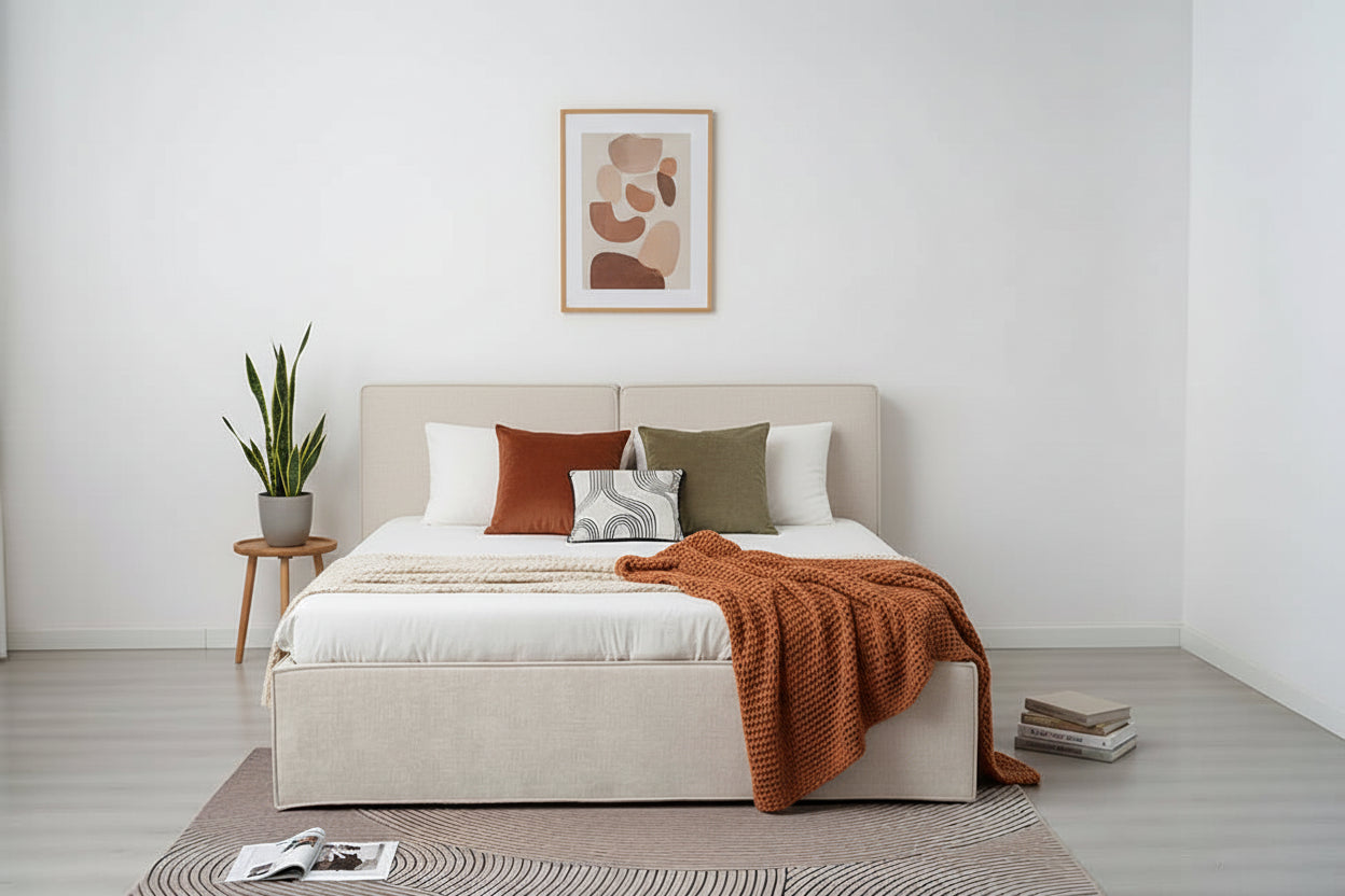 LIT DOUBLE COFFRE OLIVIA CHENILLE BEIGE 180X200CM