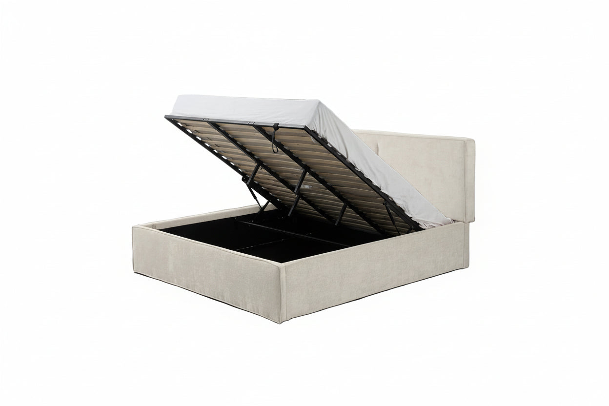LIT DOUBLE COFFRE OLIVIA CHENILLE BEIGE 180X200CM