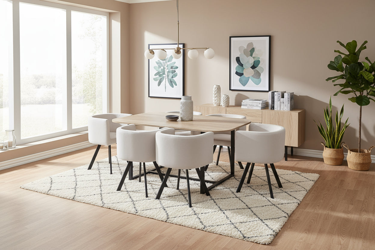 Ensemble Table et 6 chaises VENDOME beige pieds noirs