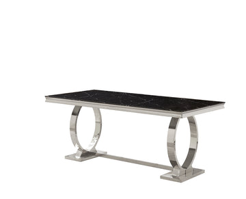 Table à Manger Rectangulaire Marbré Noir Chrome – 180x90x75 cm - OMEGA