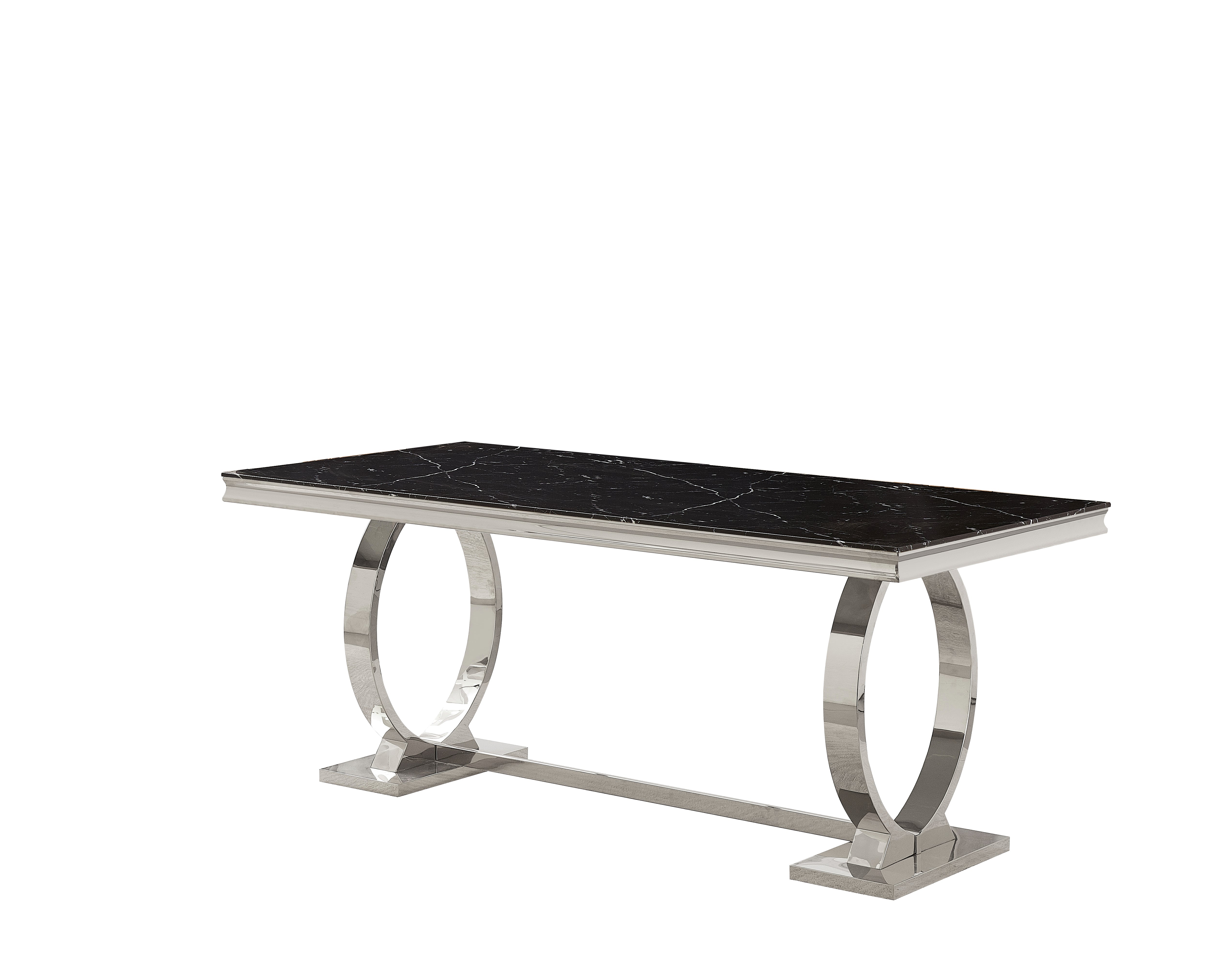 Table à Manger Rectangulaire Marbré Noir Chrome – 180x90x75 cm - OMEGA