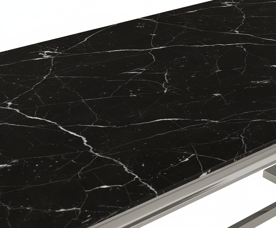 Table à Manger Rectangulaire Marbré Noir Chrome – 180x90x75 cm - OMEGA