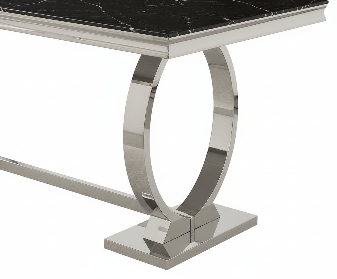 Table à Manger Rectangulaire Marbré Noir Chrome – 180x90x75 cm - OMEGA