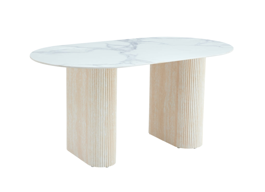 Table à manger ROXY Céramique Effet Travertin Beige 160x90x75 cm #couleur_marbre_blanc