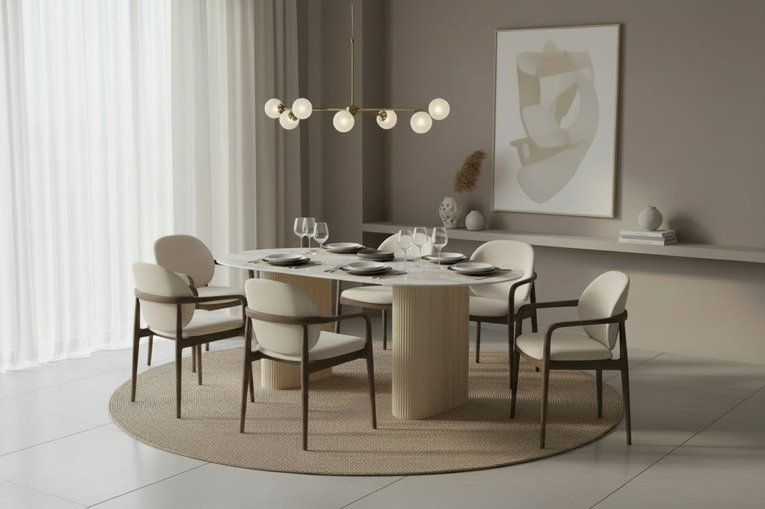 Table à manger ROXY Céramique Effet Travertin Beige 160x90x75 cm #couleur_marbre_blanc
