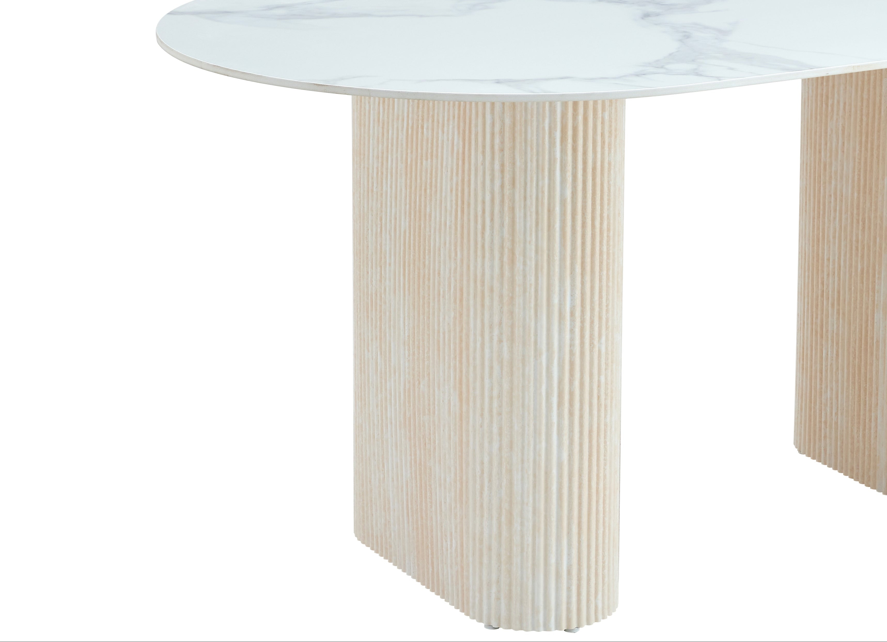 Table à manger céramique marbré blanc 160x90 cm pied travertin – ROXY
