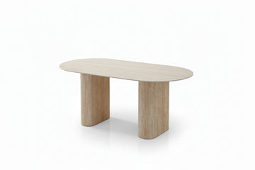 Table à manger céramique effet travertin 180x90 cm pied métal ROXY