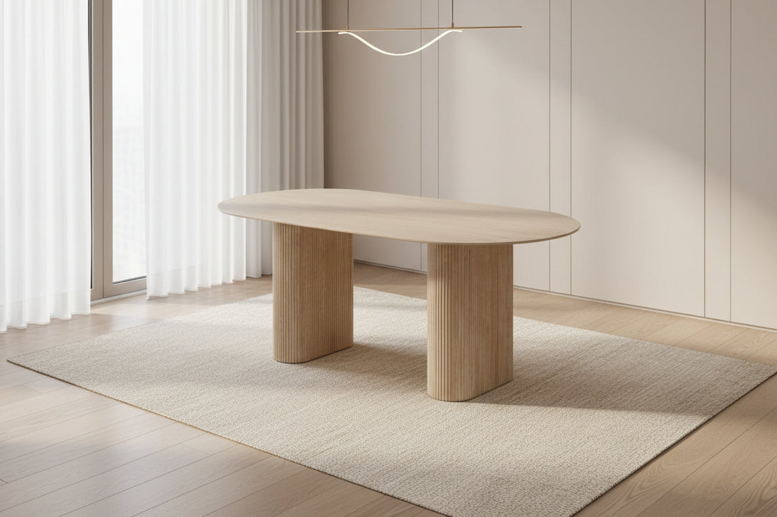 Table à manger céramique effet travertin 180x90 cm pied métal ROXY