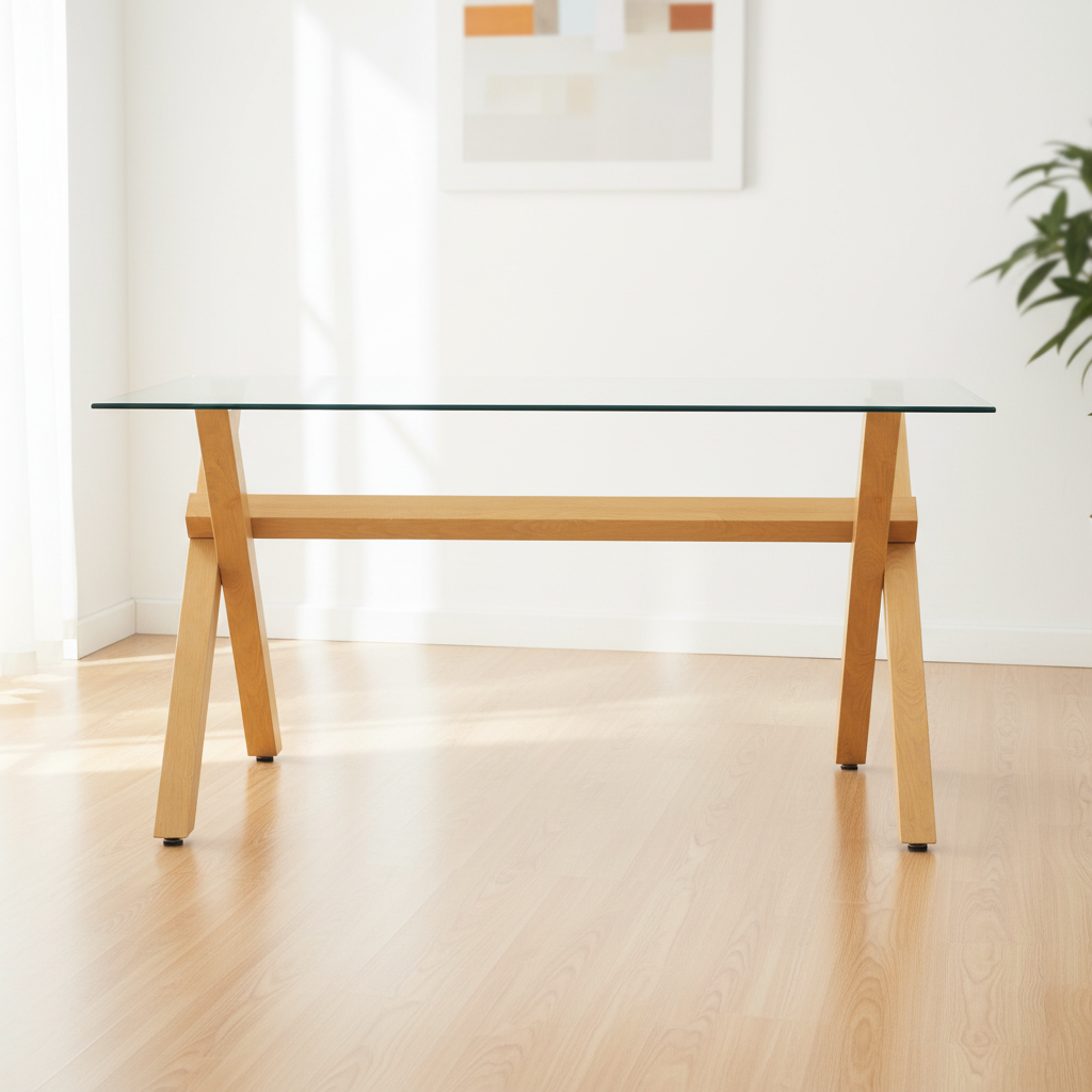 Table à manger IXE bois XXL & plateau en verre transparent 180x90x75 cm #couleur_bois_transparent