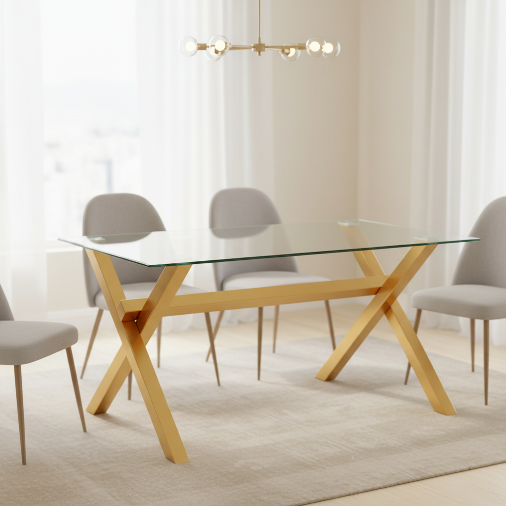 Table à manger IXE bois XXL & plateau en verre transparent 180x90x75 cm #couleur_bois_transparent