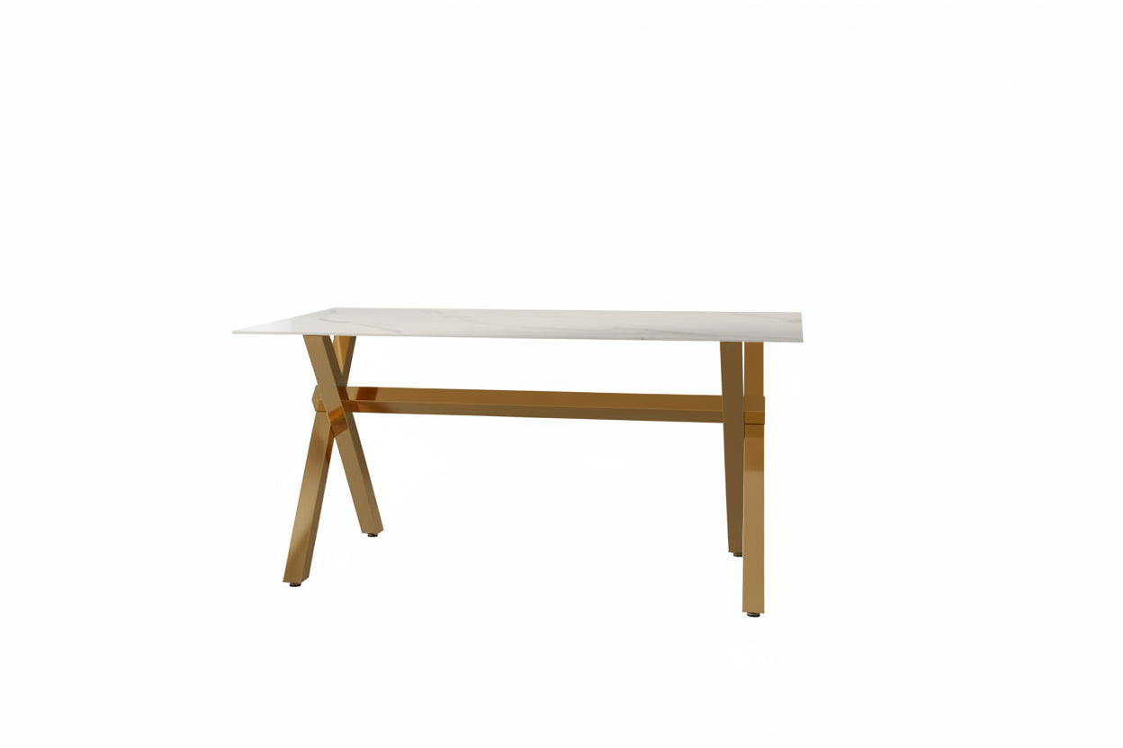 Table à Manger IXE – 180x90 cm – Pied Gold XXL & Verre Trempé