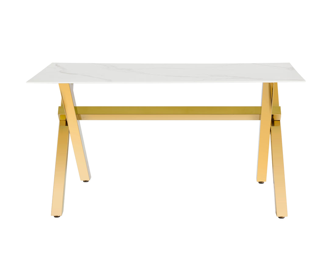 Table repas IXE gold verre trempé 150x90x75 cm #couleur_or_marbre_blanc