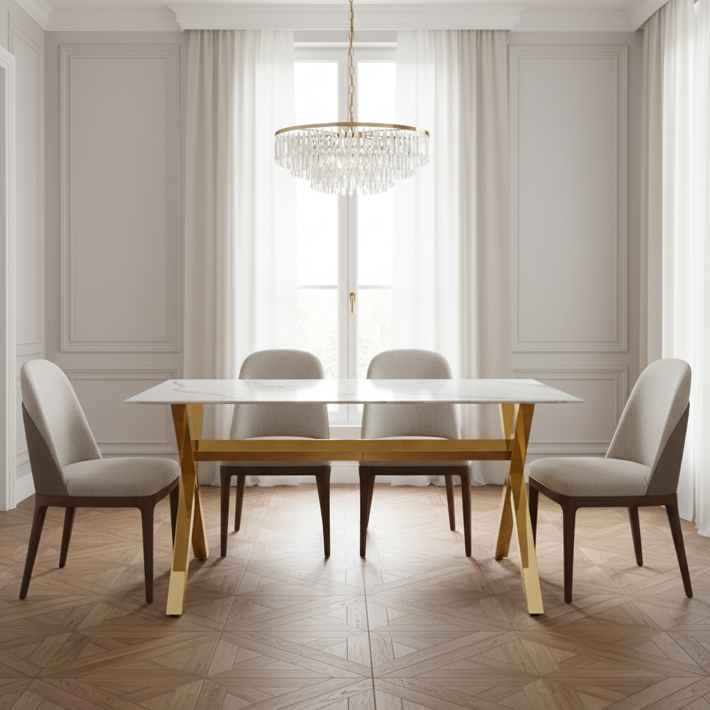 Table à manger IXE gold XXL verre trempé 180x90x75 cm