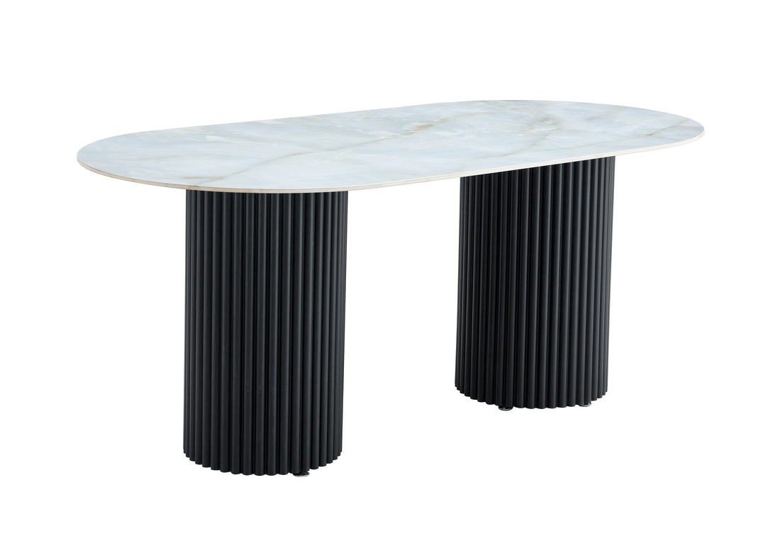 Table à manger KEYSHA 180x90 cm métal noir céramique #couleur_marbre_moka