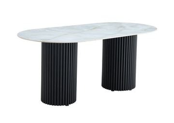 Table à manger KEYSHA 180x90 cm métal noir céramique #couleur_marbre_moka