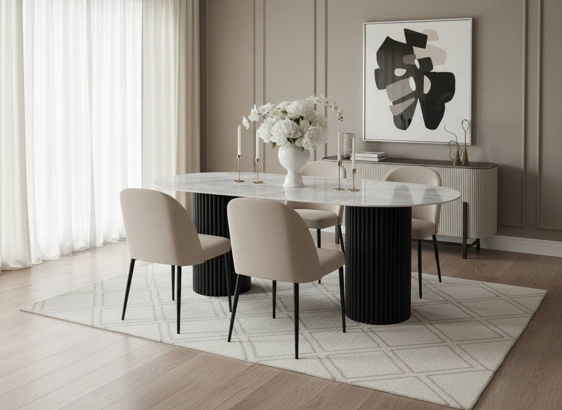 Table à manger KEYSHA 180x90 cm métal noir céramique #couleur_marbre_moka