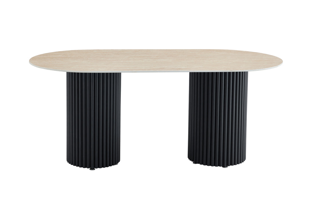 Table à manger KEYSHA 180x90 cm métal noir céramique #couleur_travertin