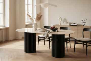 Table à manger KEYSHA 180x90 cm métal noir céramique #couleur_travertin