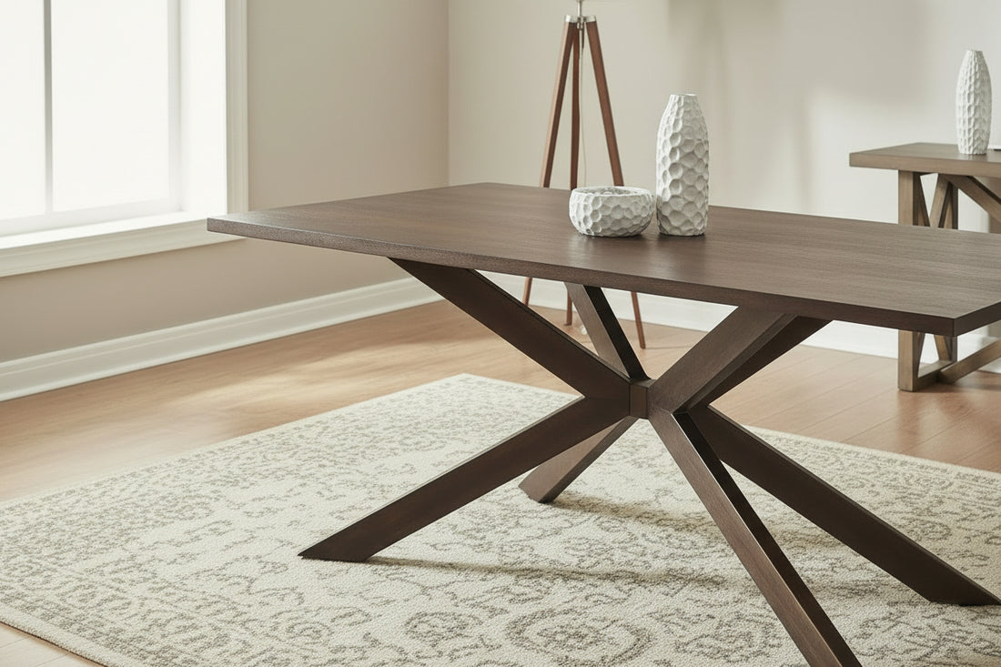 TABLE A MANGER XAVIER PLATEAU MDF EFFET BOIS NOYER PIED METAL EFFET NOYER 180X90X75cm
