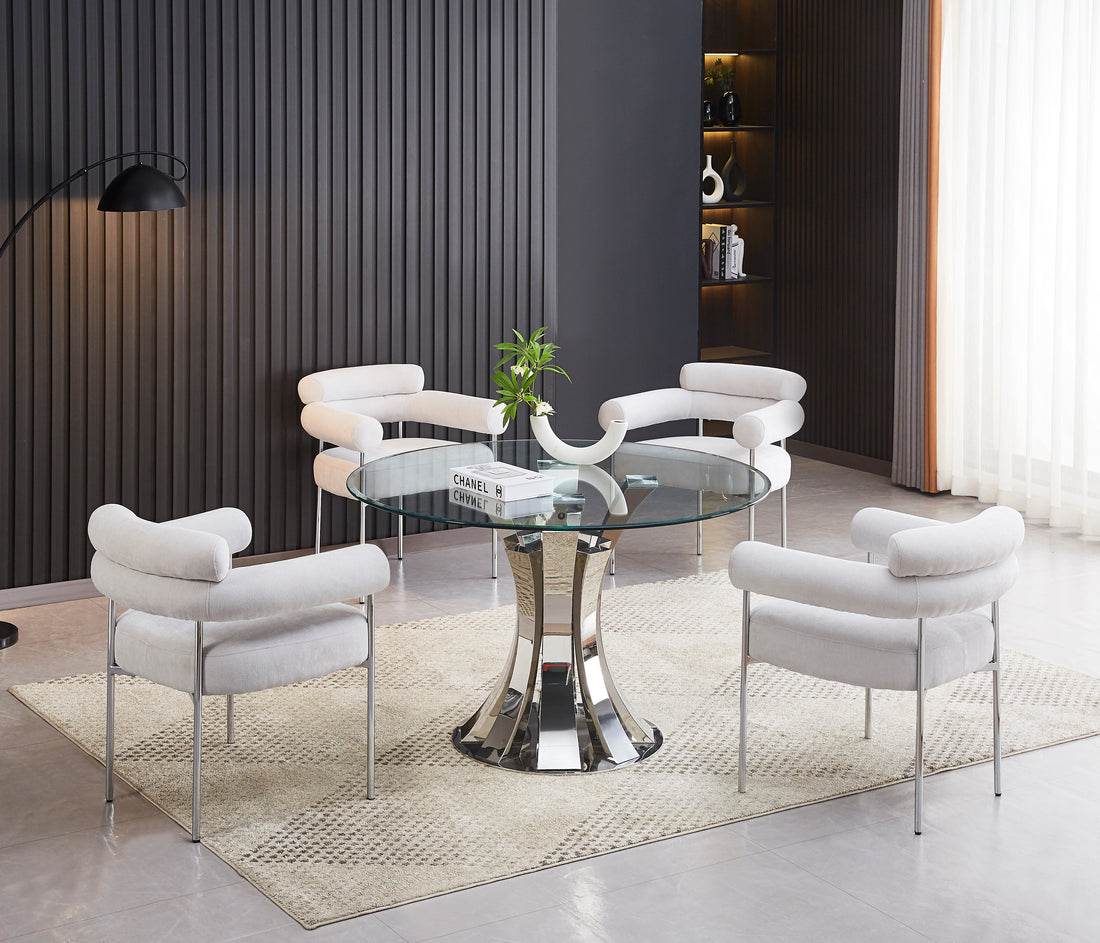 Chaise BULLE Chrome Velours avec Accoudoirs #couleur_serge_gris