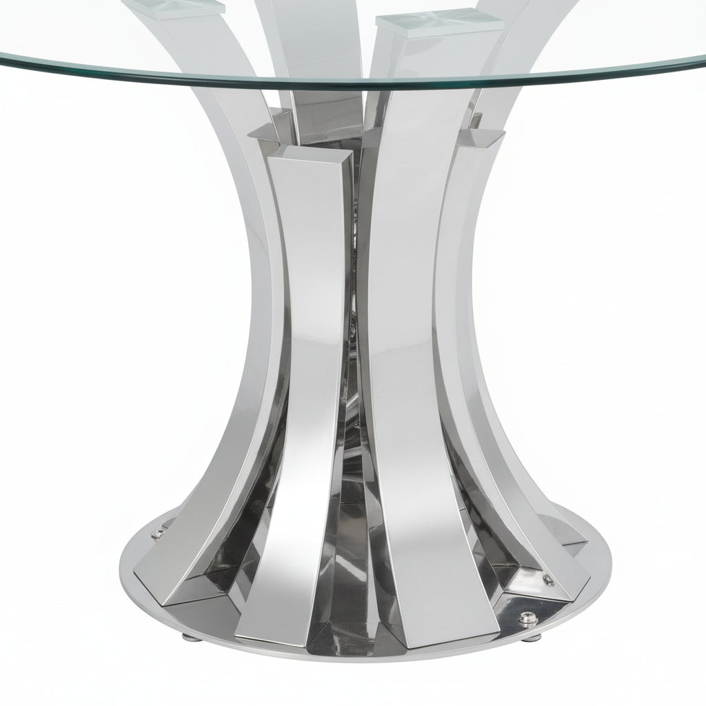 Table à Manger Ronde JUDITH – Chrome & Verre Trempé – Ø120 cm