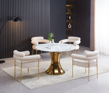 Chaise BULLE Velours Pieds Gold avec Accoudoirs #couleur_beige