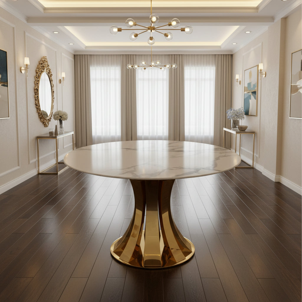 Table à manger ronde JUDITH 120 cm – pied gold