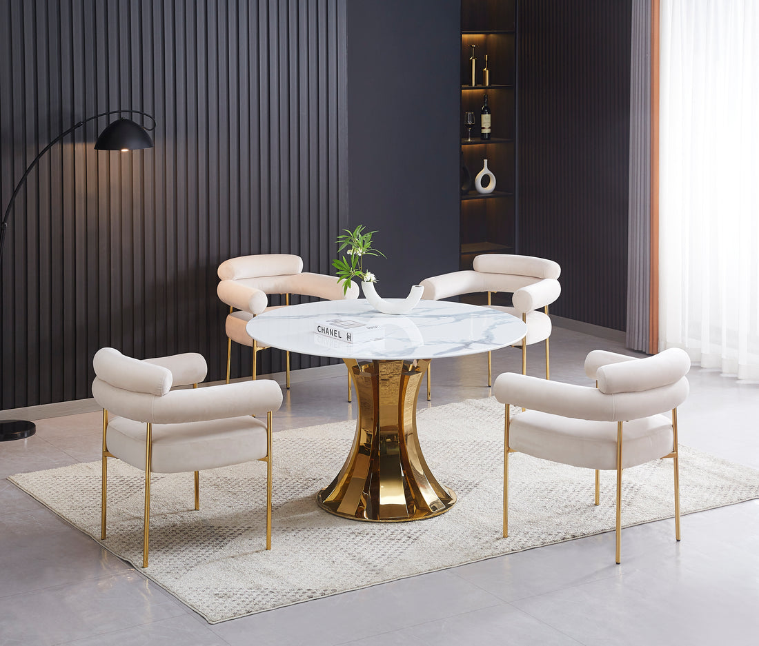 Table à manger ronde JUDITH 120 cm – pied gold