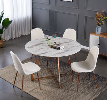 Lot de 6 Chaises SCANDINAVE BONNIE Beige Doudou & Rose Gold 42x53x84 cm