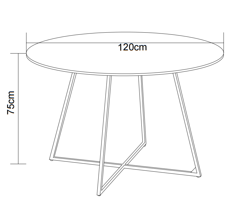 Table à Manger Ronde Verre Marbré Blanc Pied Métal Noir – D120×75 cm  – HELOISE