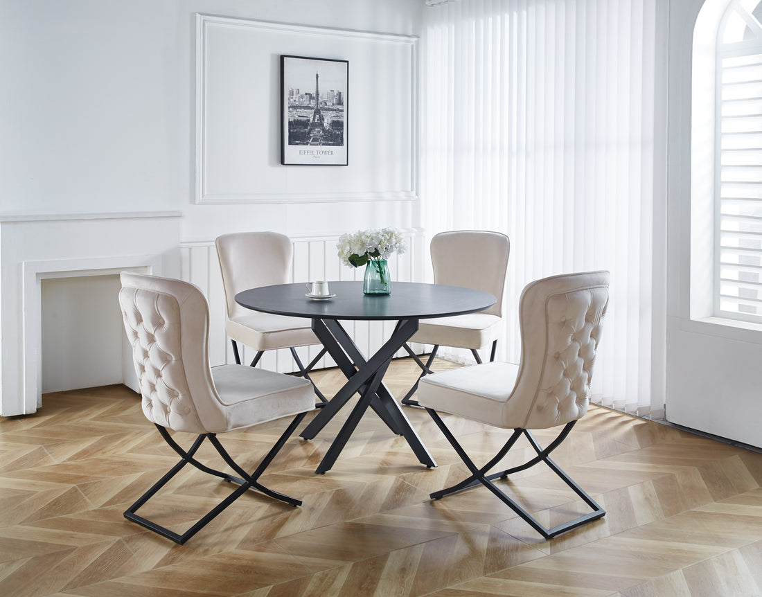 Lot de 4 chaises GABRIELLE Métal noir Velours Capitonné #couleur_beige