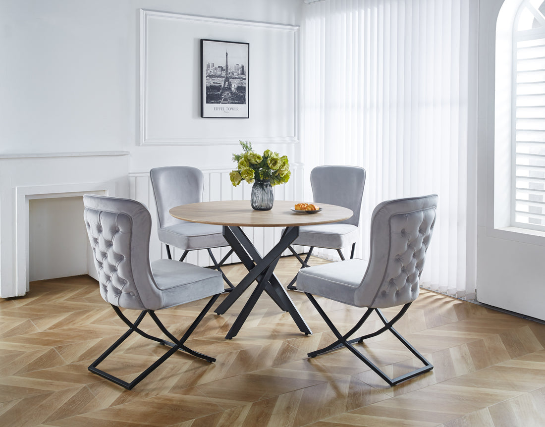 Lot de 4 chaises GABRIELLE Métal noir Velours Capitonné #couleur_gris