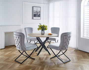 Lot de 4 chaises GABRIELLE Métal noir Velours Capitonné #couleur_gris