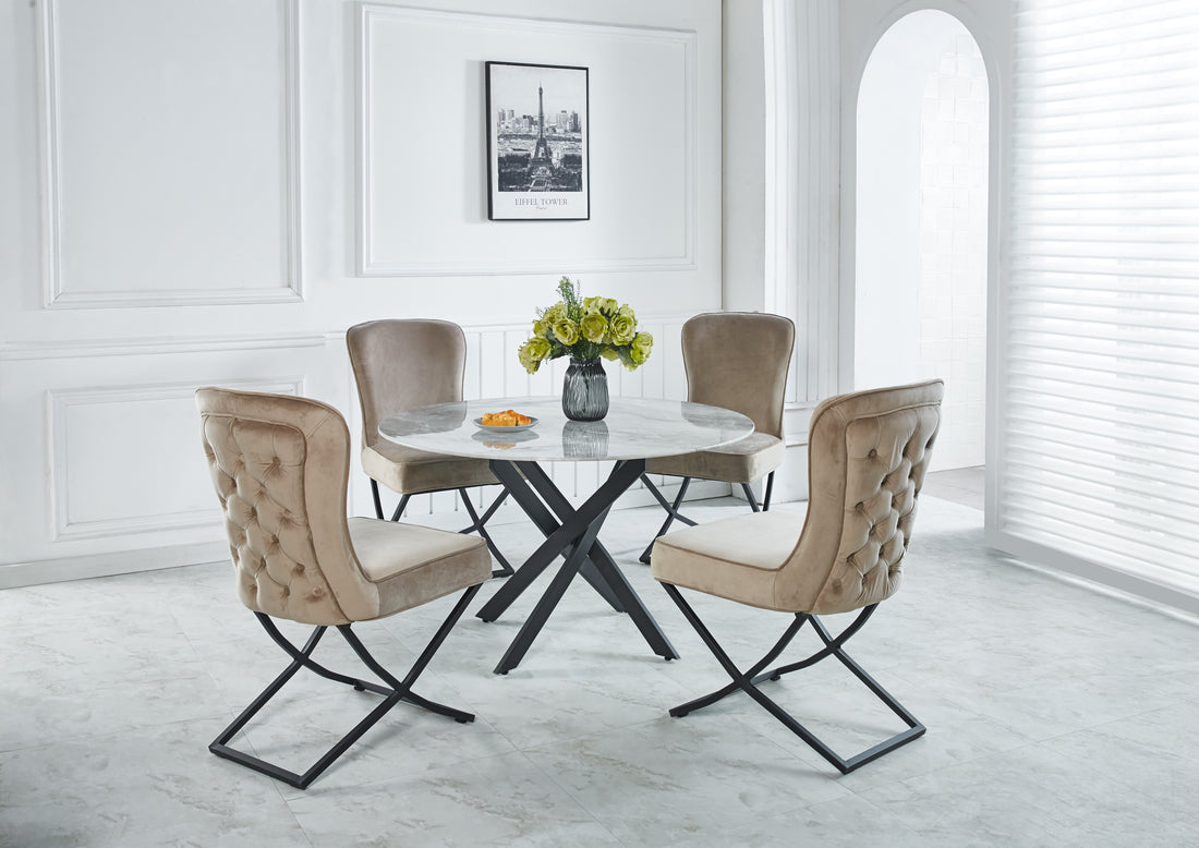 Lot de 4 chaises GABRIELLE Métal noir Velours Capitonné #couleur_taupe