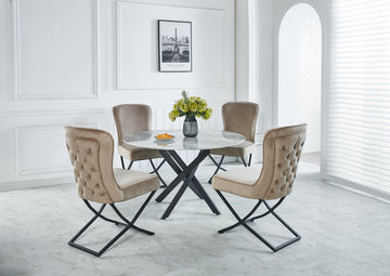Lot de 4 chaises GABRIELLE Métal noir Velours Capitonné #couleur_taupe