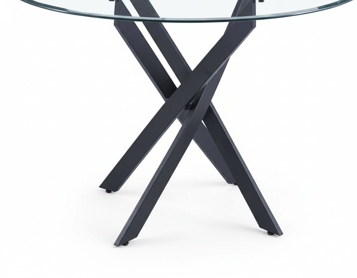 Table à manger ronde  JESSICA TRANSPARENT pieds Métal noir 100 cm 4 couverts