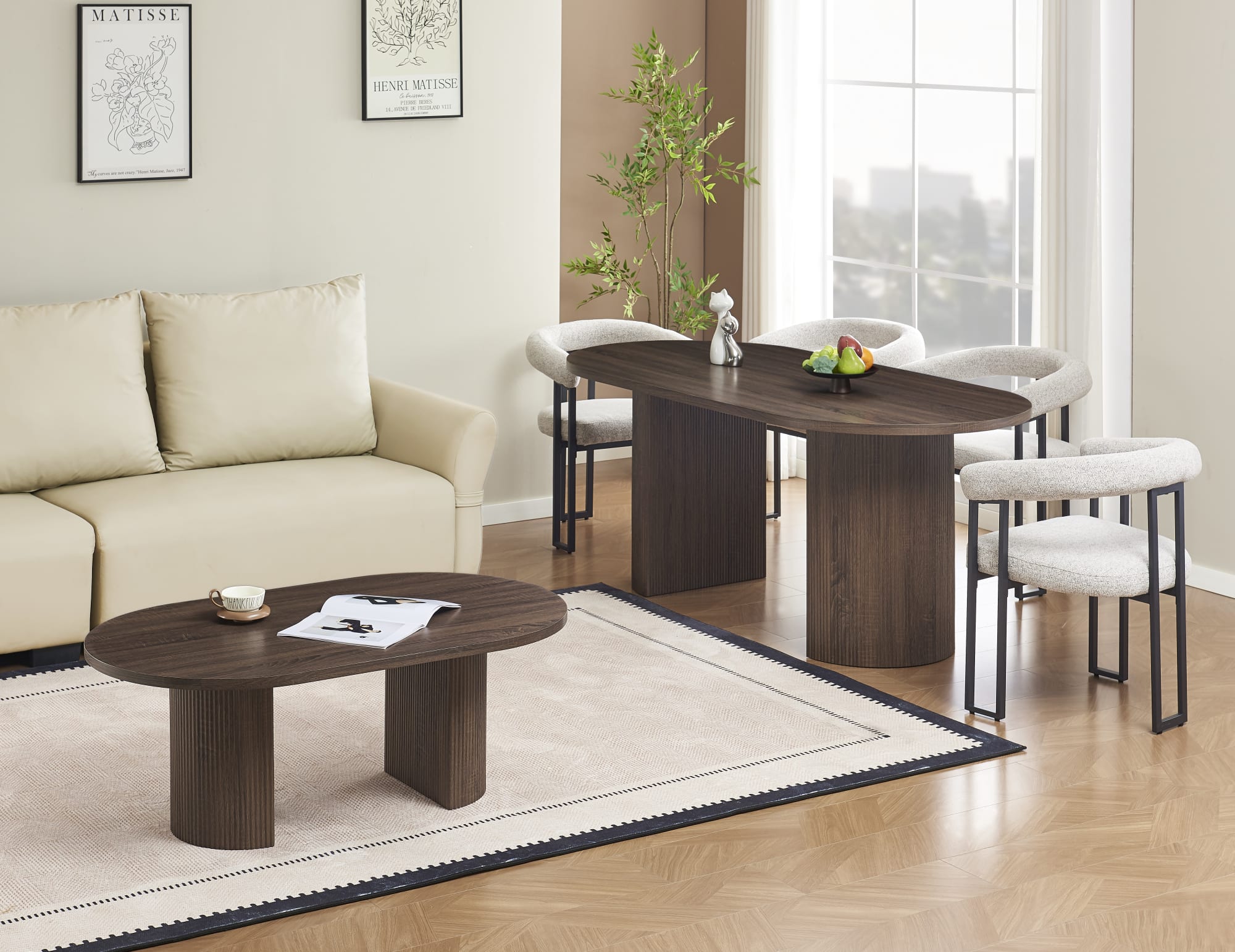 TABLE A MANGER NEW ANNA PIED EFFET NOYER PLATEAU EFFET NOYER 180x90x75cm