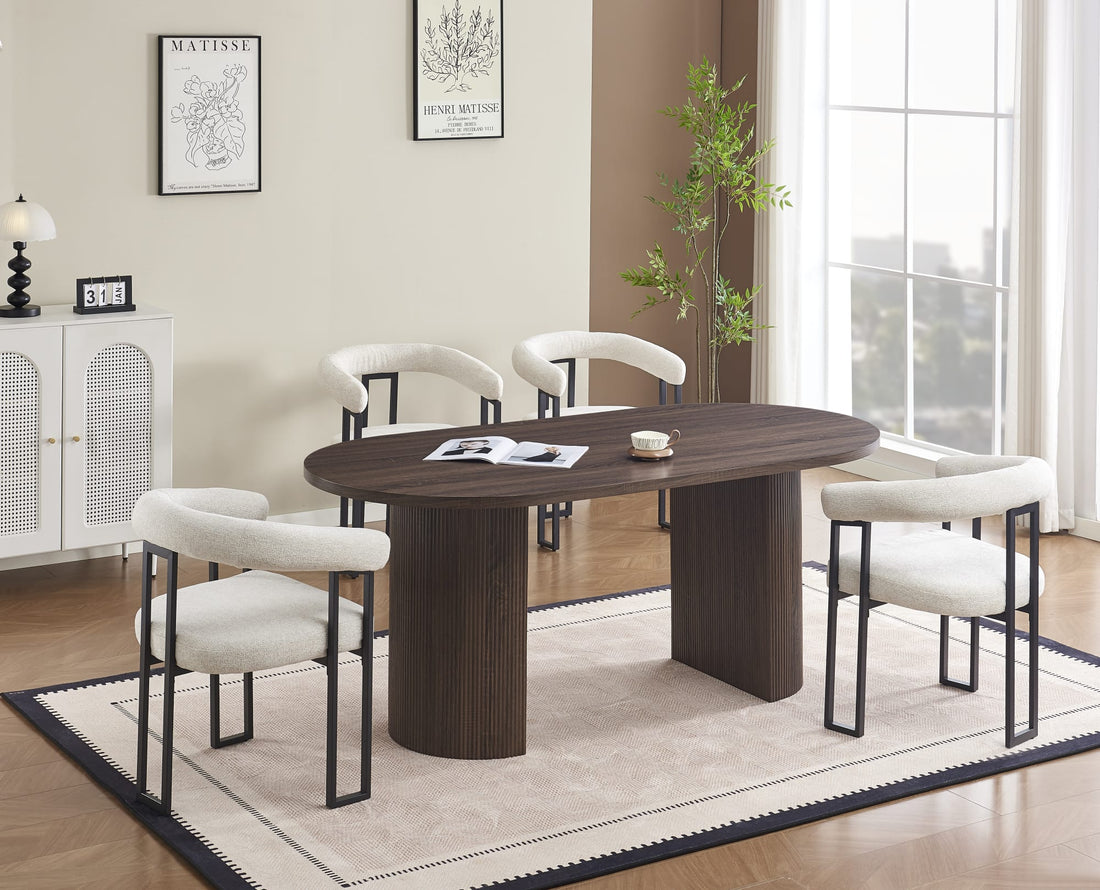 TABLE A MANGER NEW ANNA PIED EFFET NOYER PLATEAU EFFET NOYER 180x90x75cm