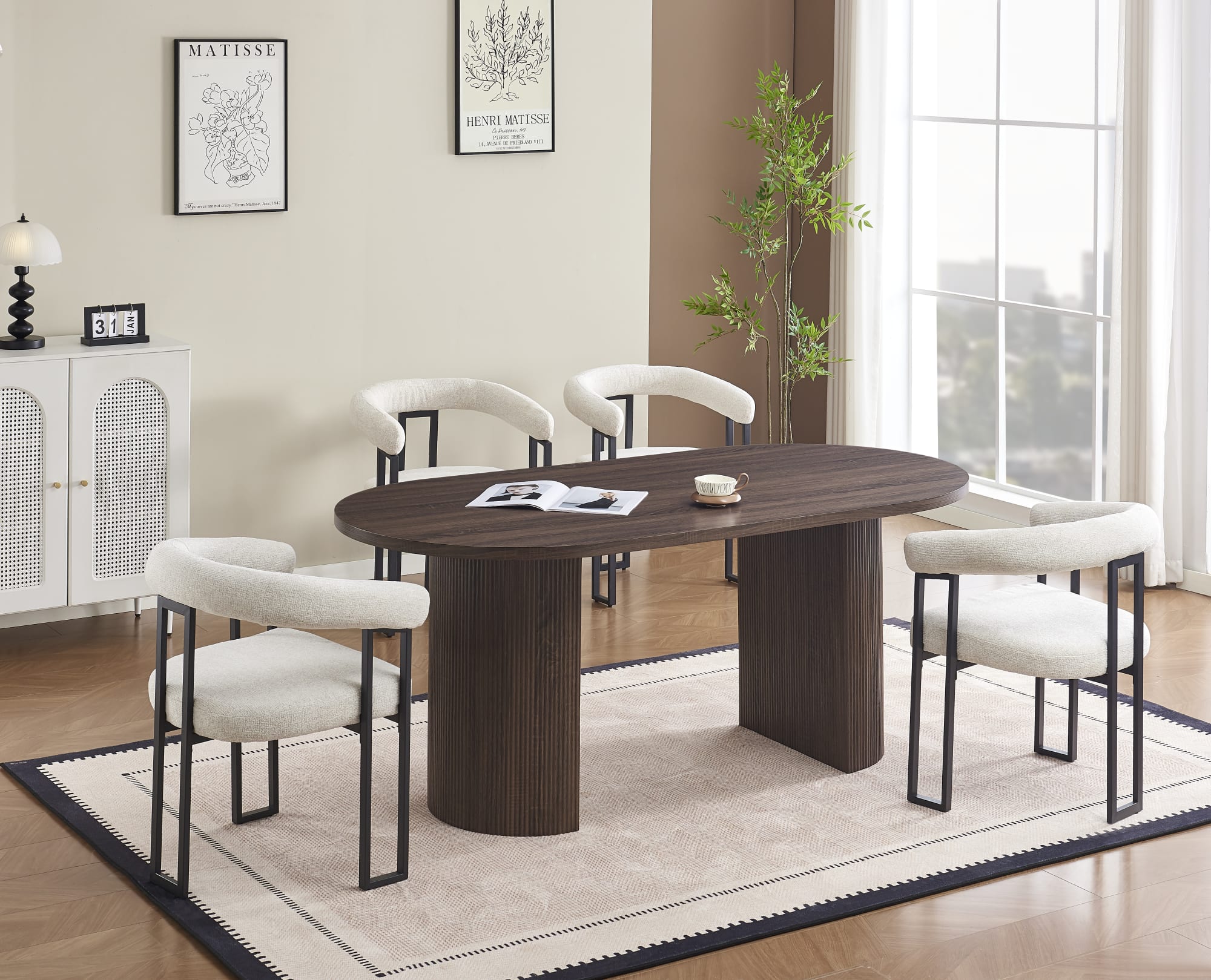 TABLE A MANGER NEW ANNA PIED EFFET NOYER PLATEAU EFFET NOYER 180x90x75cm