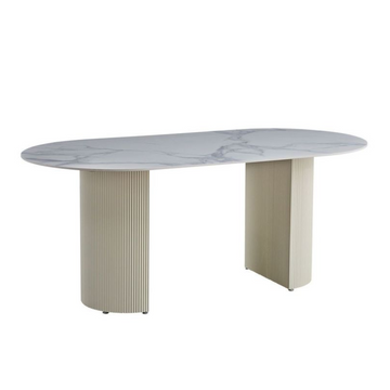 Table à manger ANNA plateau en céramique marbré blanc L 180 cm