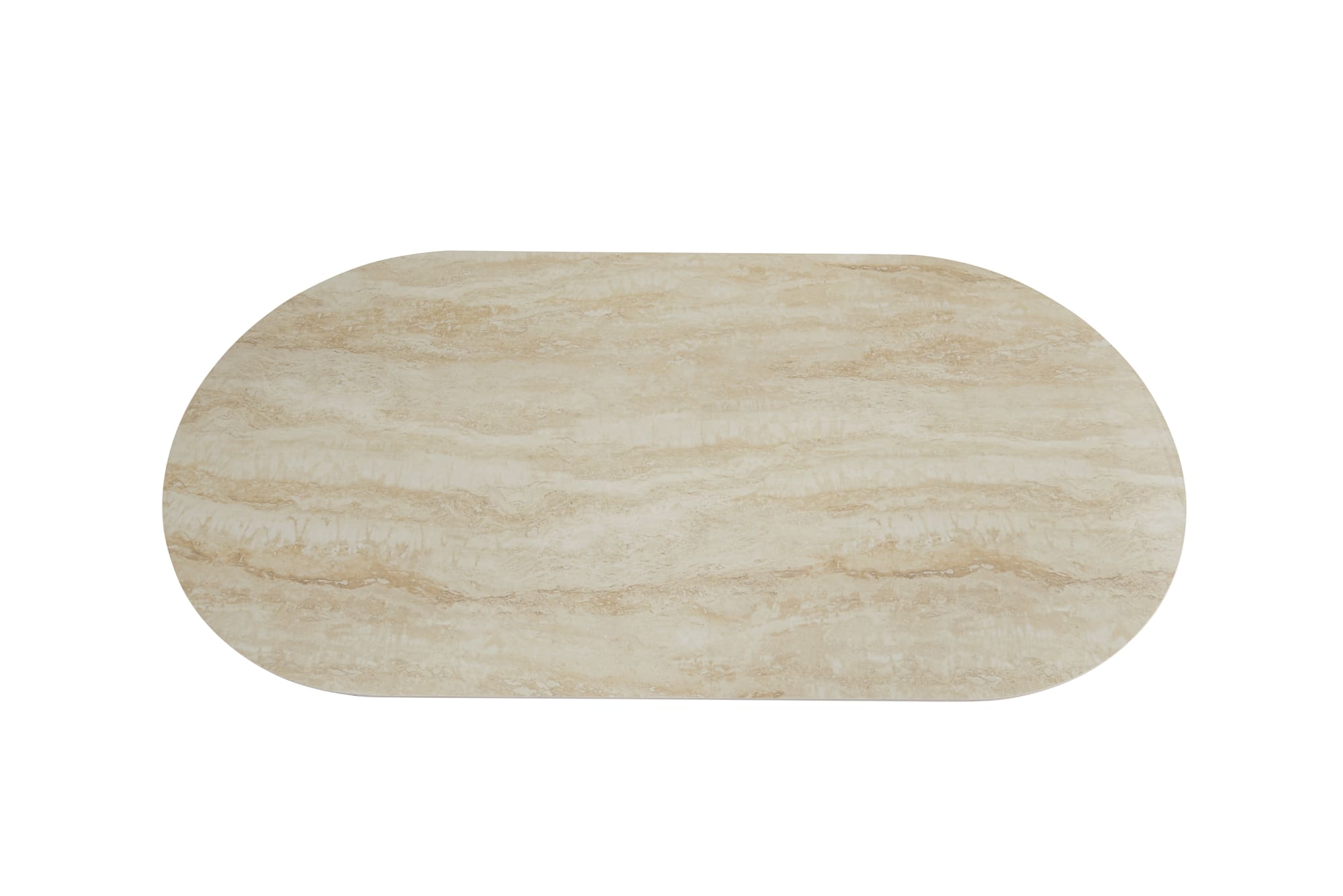 TABLE A MANGER ANNA PIED METAL EFFET NOYER PLATEAU CERAMIQUE TRAVERTIN BRILLANT 180x90x75cm