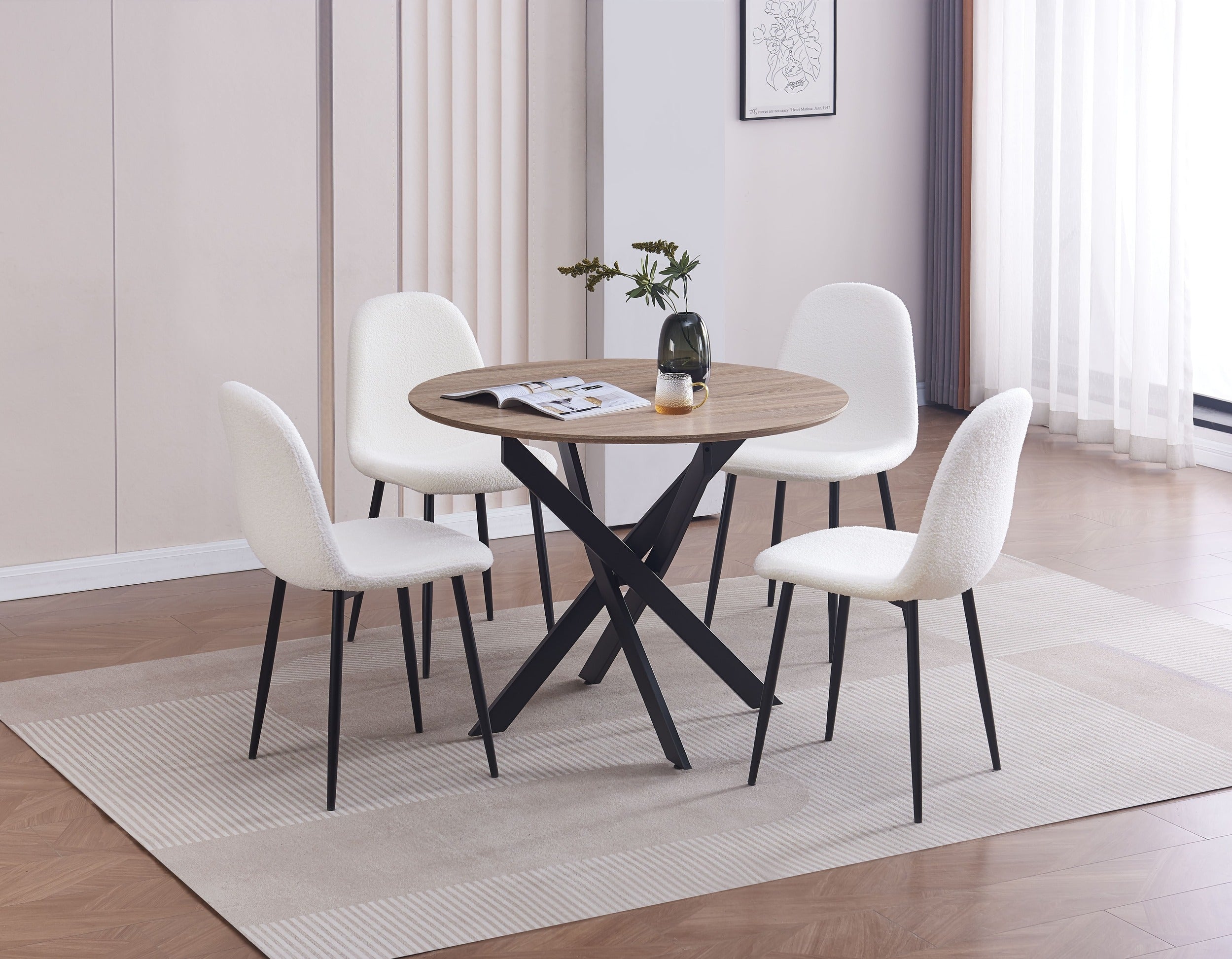 Table à manger JESSICA en bois CHENE pieds métal noir 100 cm