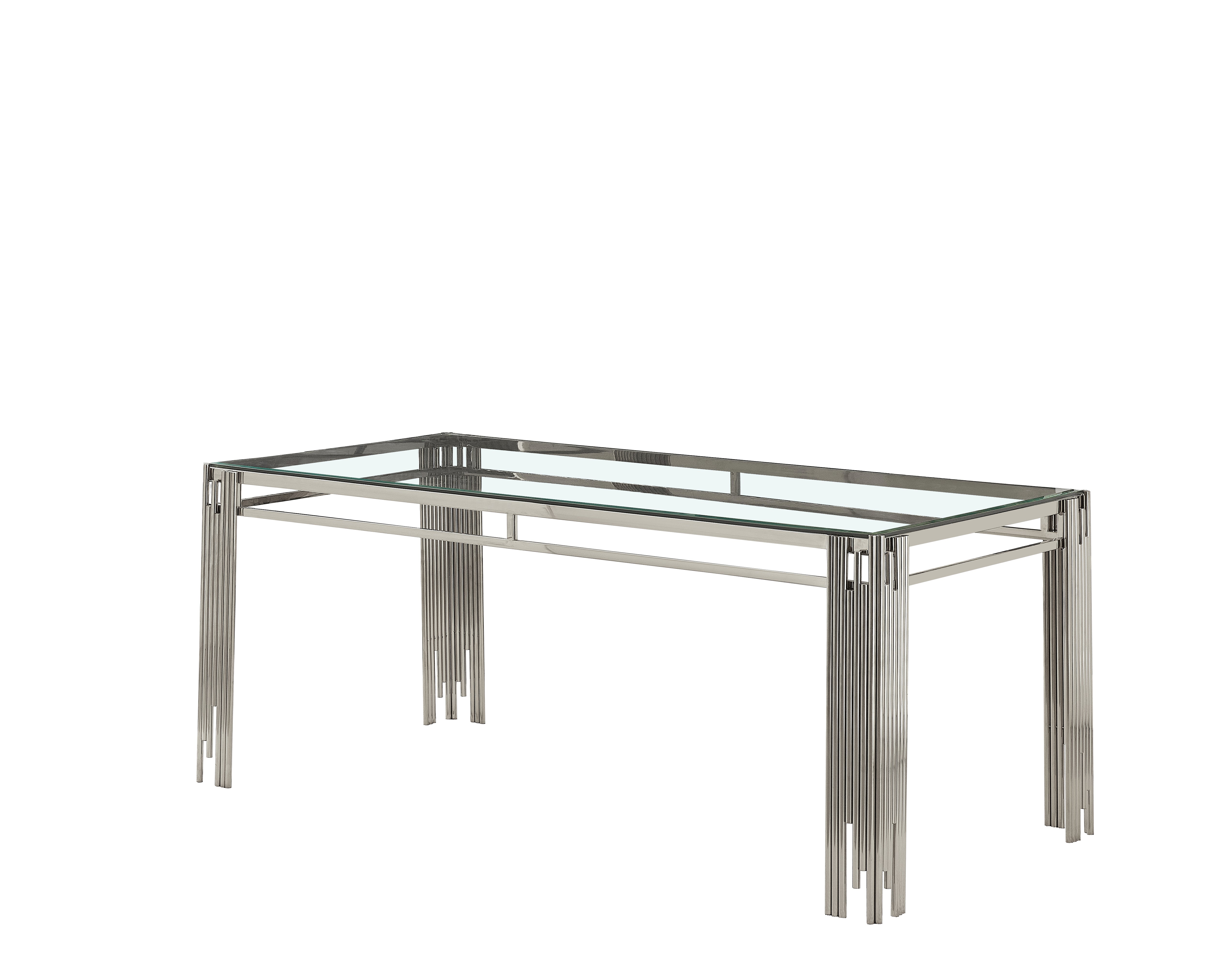 Table à manger XXL FLUTE Chrome Plateau en verre Marbré TRANSPARENT 180 cm