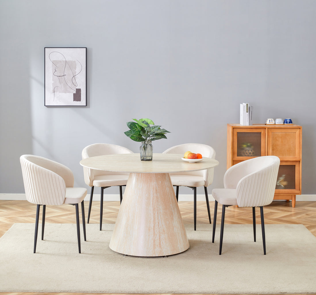 Table repas ROSALIA ronde 120 cm – effet travertin & céramique