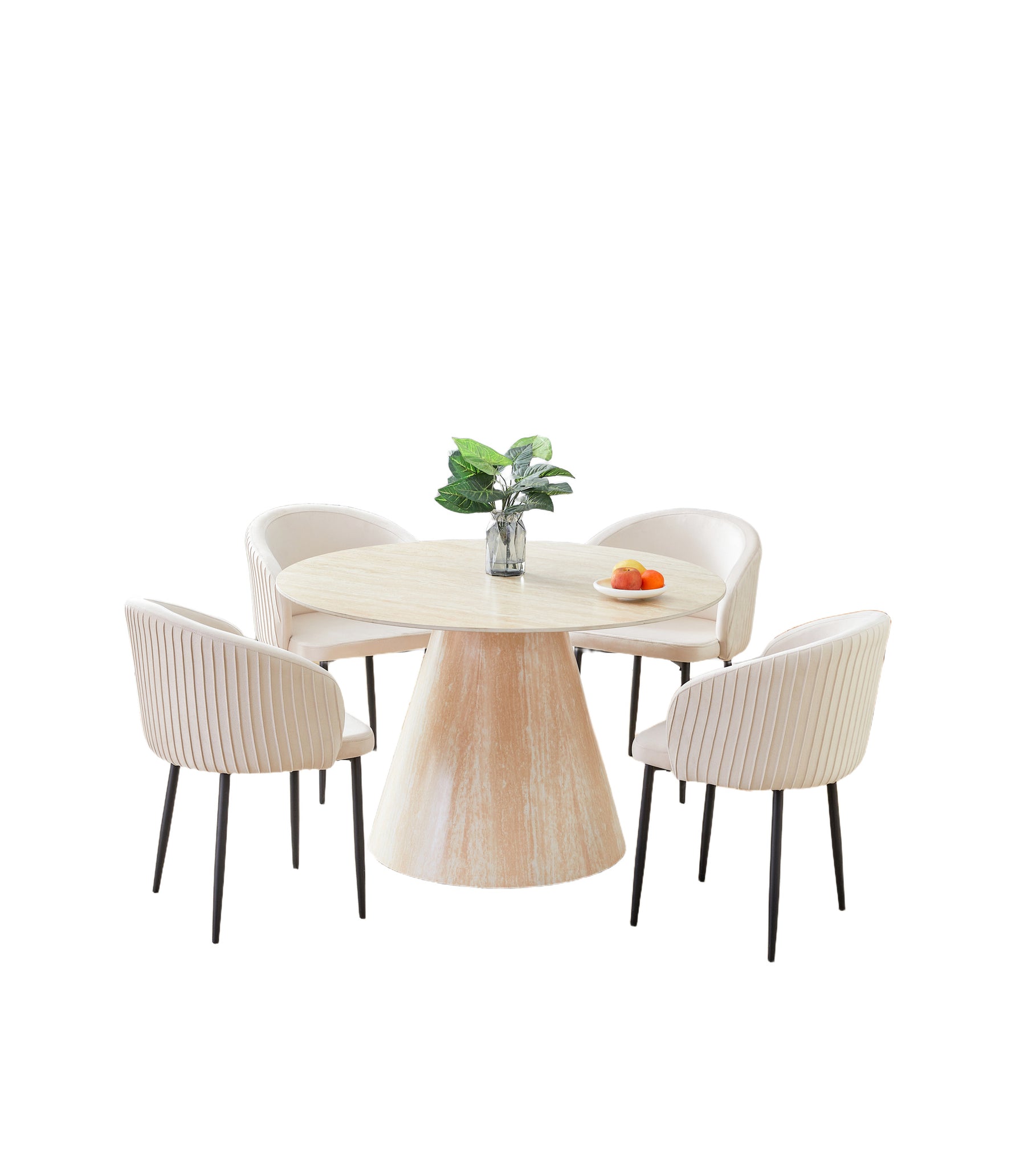 Table à Manger ROSALIA – Ronde 120 cm – Céramique & Pied Effet Travertin