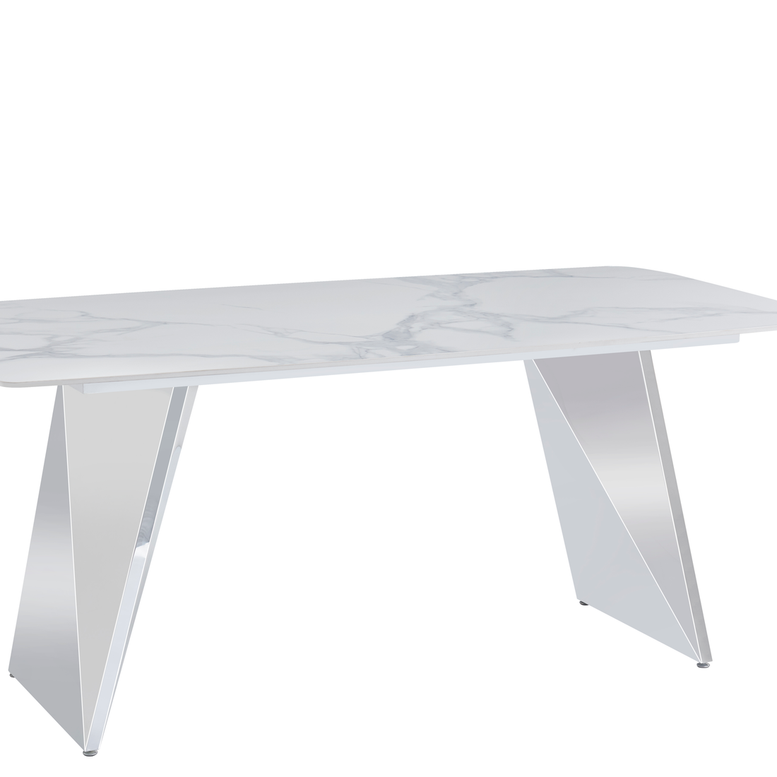 Table à Manger GRAFFI Chrome & Céramique Marbre Blanc 180x90x75 cm