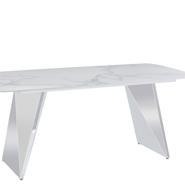 Table à Manger GRAFFI Chrome & Céramique Marbre Blanc 180x90x75 cm
